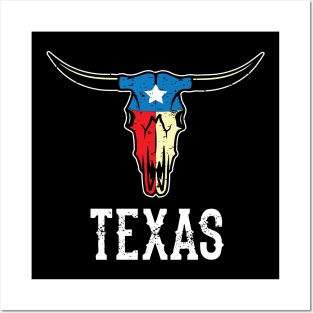 Texas Bull Longhorn Skull Texan Flag Posters and Art